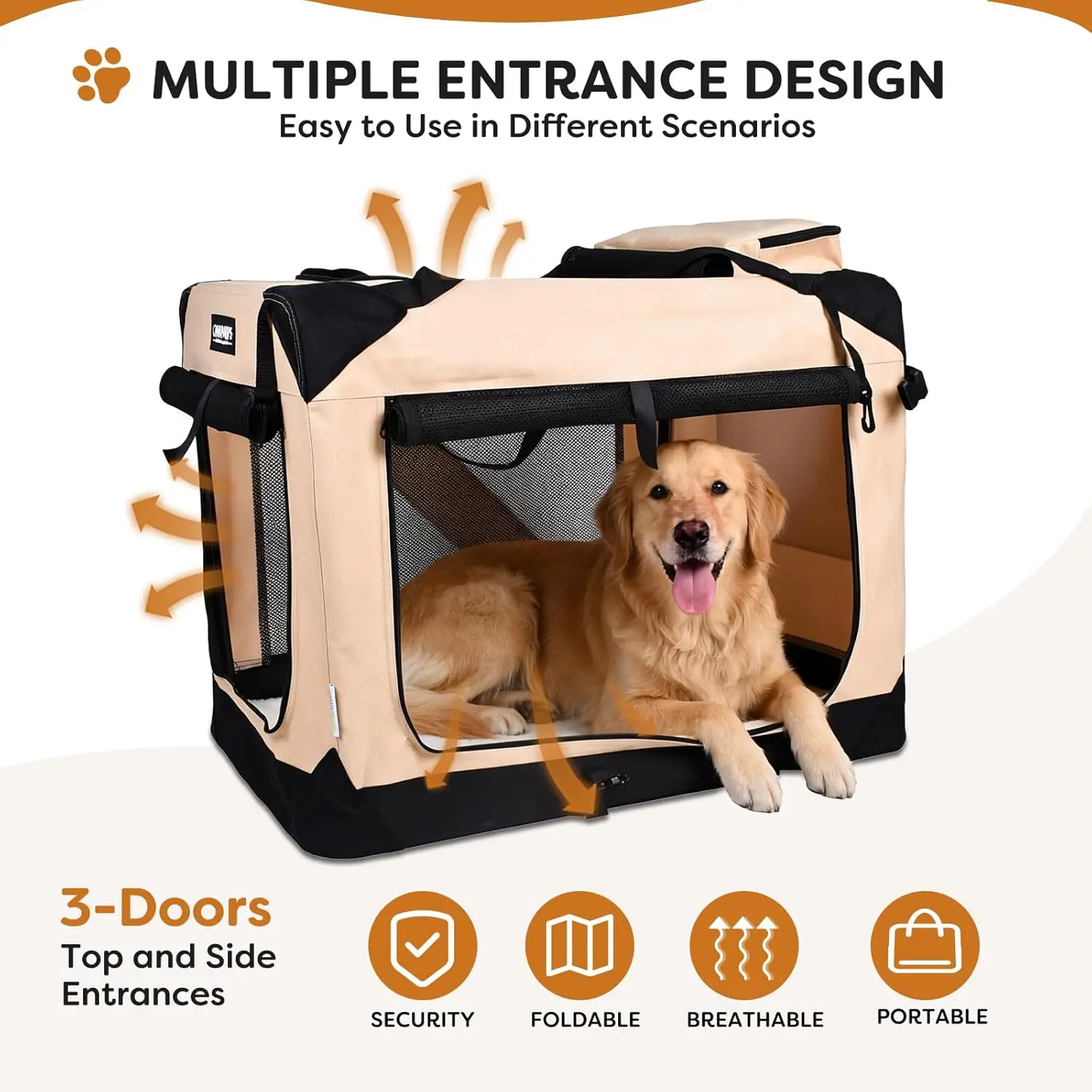 Weiche Hundetransportbox für Haustiere, Tragbare 3-Türige Faltbare Reise-Tiertransportbox mit Gurten und Fleece-Matte für Hunde, Katzen
