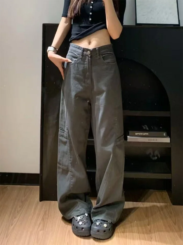 

Большие размеры, американская рабочая одежда, джинсы, женские прямые широкие брюки с высокой талией для грушевого тела, осенний сезон