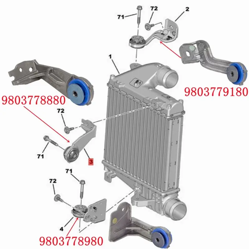 Simple Intercooler Assembly Bracket Parts Numbers 9803778980 9803779180 9803778880 For 308 308S 408 4008 1.2THP 1.6THP 1