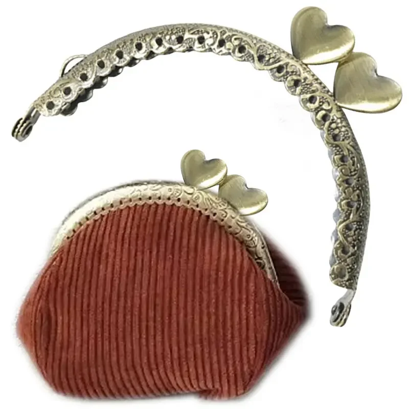 10PCS 8.5cm Vintage Heart Head Glossy Finished Metal Purse Frame Antique Bronze Handle Clasp for Coin Bag Sewing Accessory