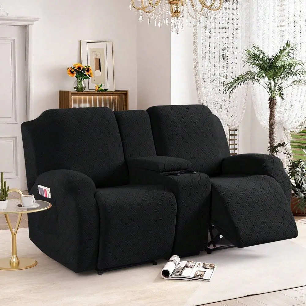 

Recliner Chair Loveseat Cover With Middle Console Stretch Reclining Sofa Slipcover For 2 Seat Jacquard Reclining Couch Sofa Cov
