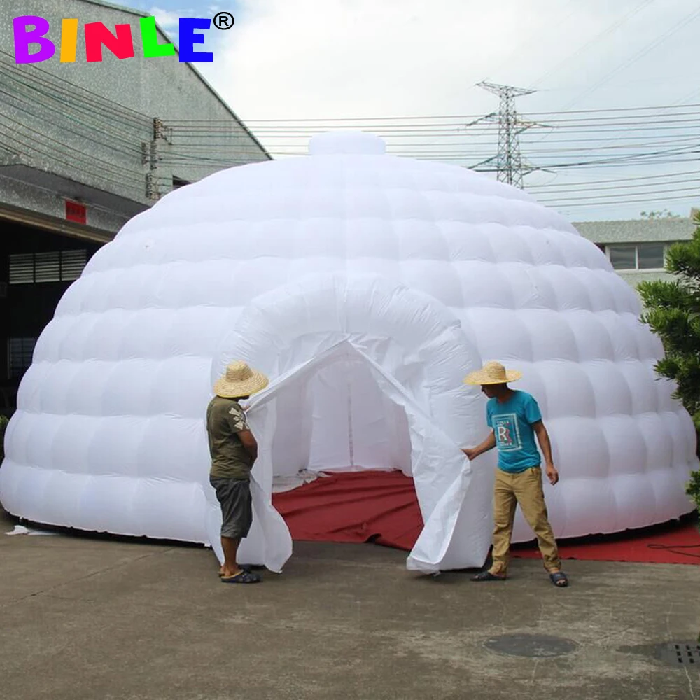 8m 40-50persons Outdoor Inflatable Dome Tent With Lights Air White Party Igloo Dome Geodesic Workshop Space Disco Event Structur