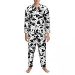 Conjunto de pijama de tiburón blanco y negro para hombre, ropa de dormir de gran tamaño, estilo Vintage, a la moda, para otoño, 2 piezas