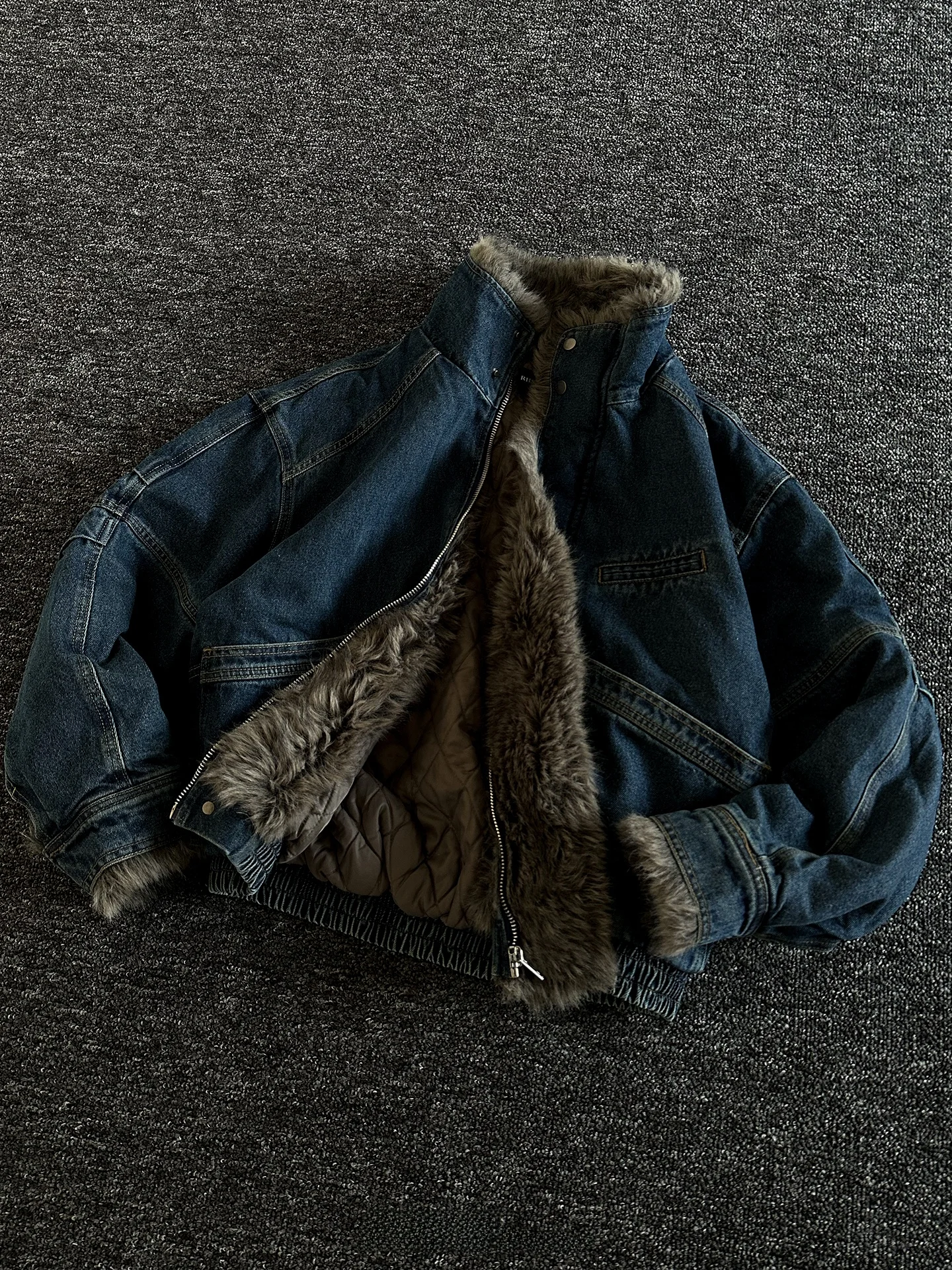 Rise Brand Men's Denim Jacket Winter Thickened Version Wide Fit Stand Collar Fur Collar Street Style Resistant Wearable Long ...