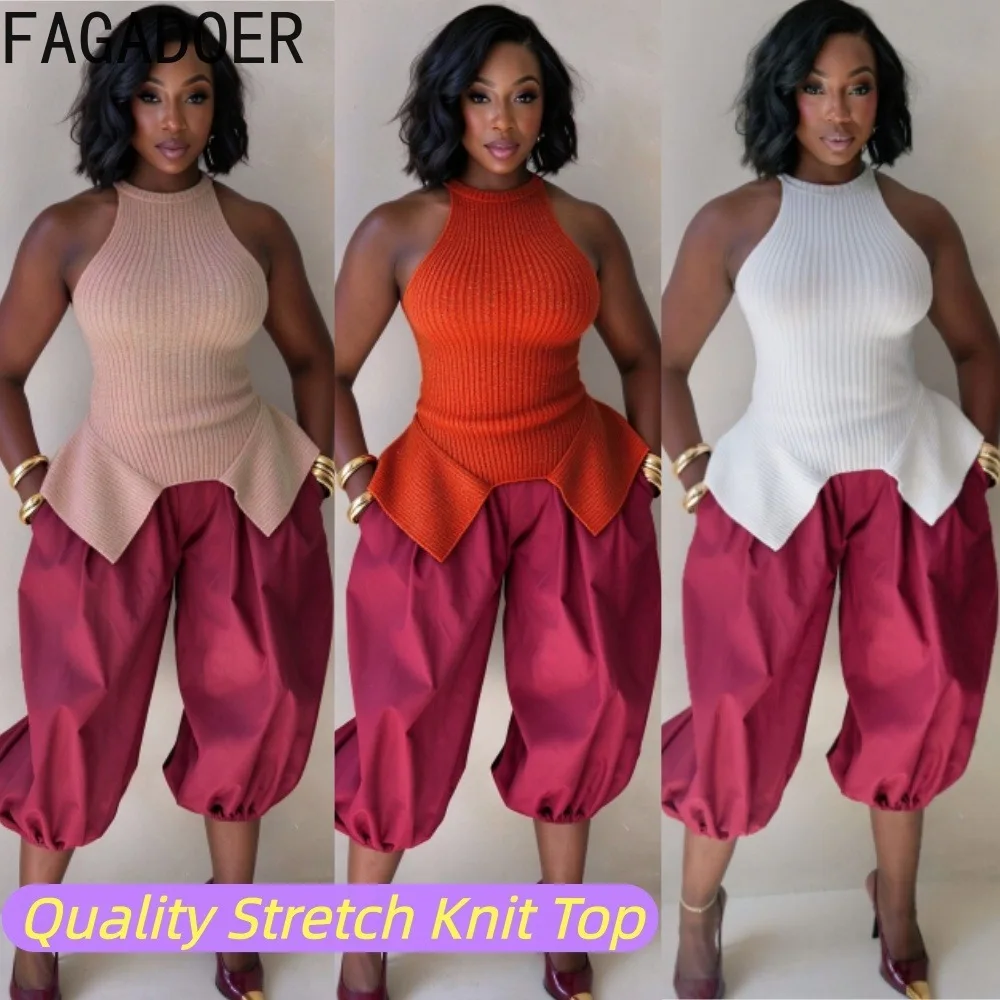 FAGADOER Women Casual Knit Sleeveless Top Ribbed High Stretch Slim Fit High Neck Chic Streetwear Layering Basic Tank Top New