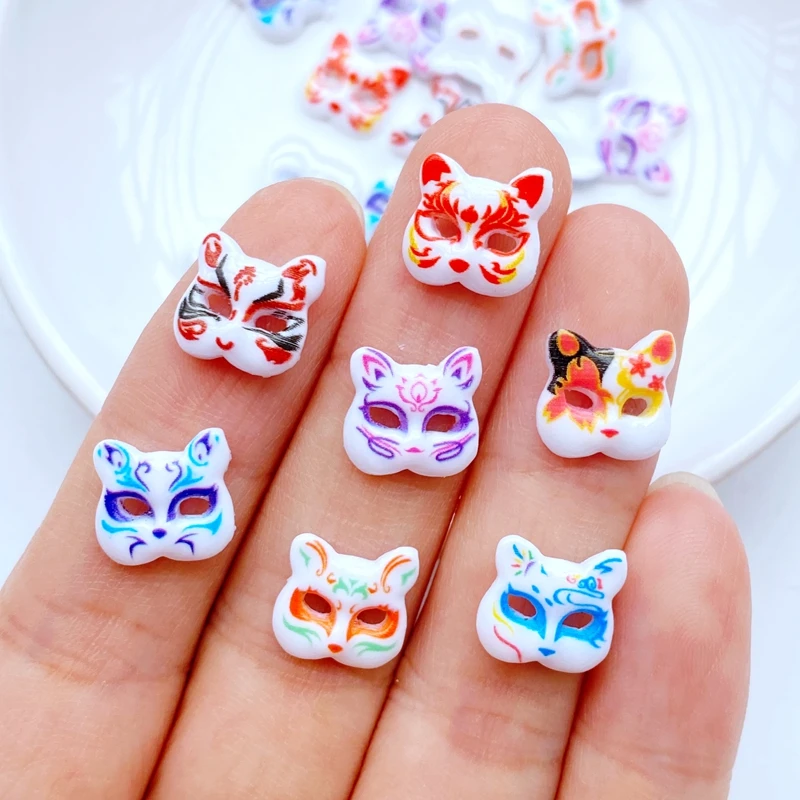50Pcs New Cute 10mm Mini Lovely Cartoon Mask Flat Back Resin Cabochons Scrapbooking DIY Jewelry Craft Decoration Accessorie