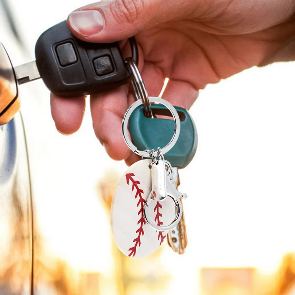 

6Pcs Baseball Wood Slice Keychain Alloy Mini Key Ring for Kids Boys Sports Theme Bag Hanging Decoration Backpack Pendant Gift