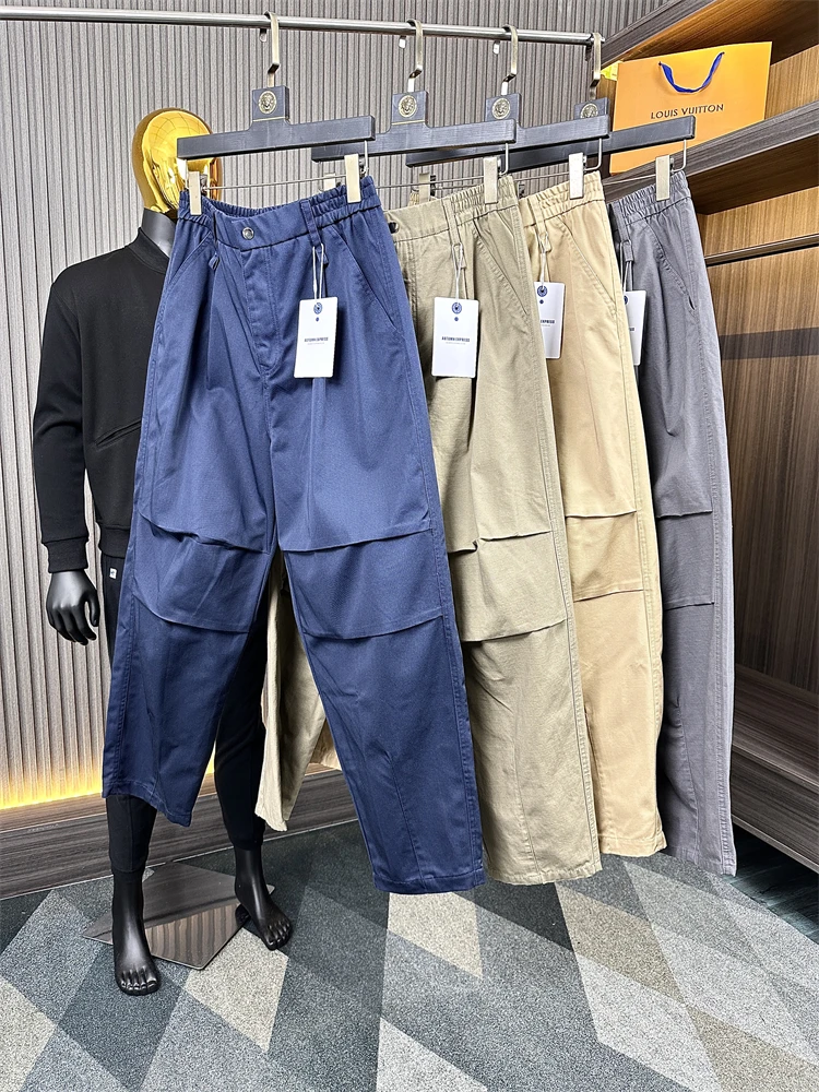 

Свободные мужские хлопковые рабочие брюки прямого кроя, повседневные брюки, осенне-зимние модные городские молодежные длинные брюки, рабочая одежда