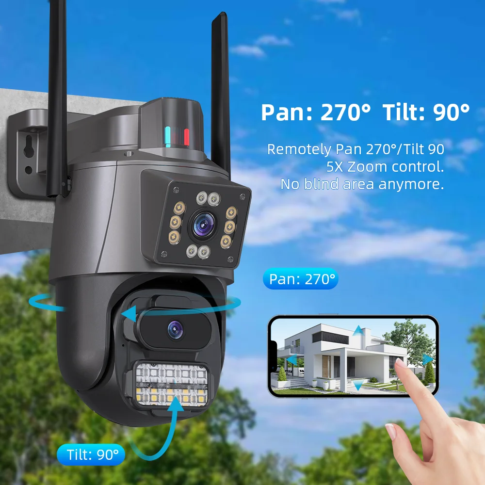 8MP PTZ WiFi กล้องหน้าจอคู่สี Night Vision การรักษาความปลอดภัยกลางแจ้งกล้อง IP กล้องวงจรปิดการเฝ้าระวังกล้อง ICSEE App