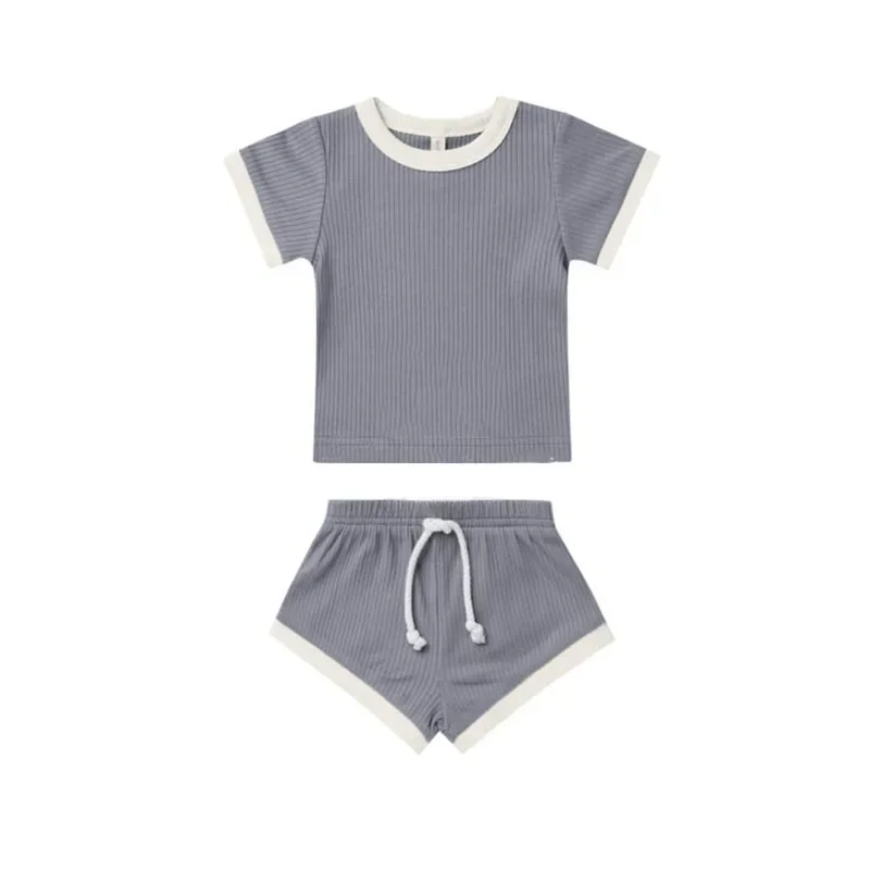 Ensemble de vêtements en coton pour bébés garçons et filles, vêtements d\'été pour tout-petits, haut rayé à manches courtes, ensemble d\'objectifs,