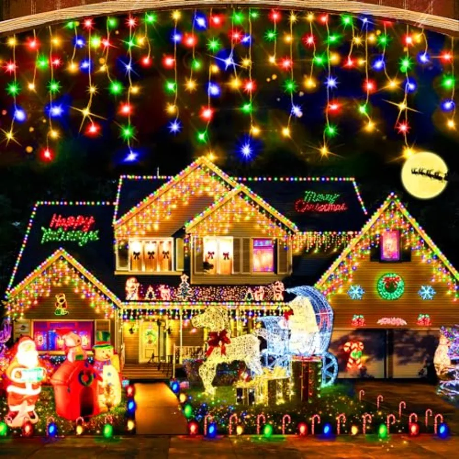 Christmas Lights Decorations Outdoor, 800 LED 65.6 Feet 8 Modes 150 Drops Fairy String Curtain Lights for Christmas Decor Eaves