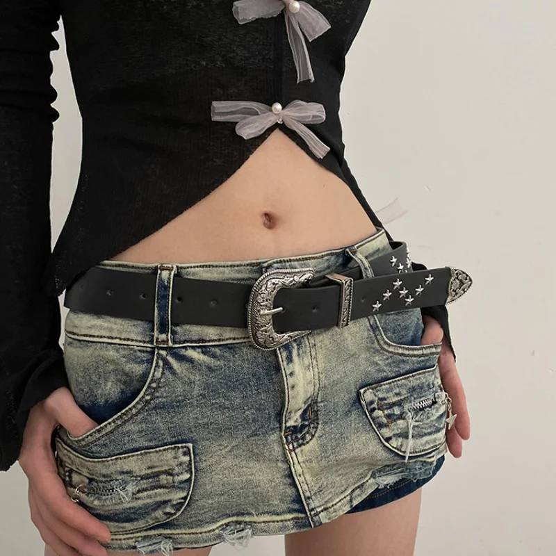 Mode Gothic Pu Gürtel für Frauen Legierung Schnalle Jeans Hüftgurt Luxus Design Stein Muster Weibliche Jeans Bund Y2k Zubehör