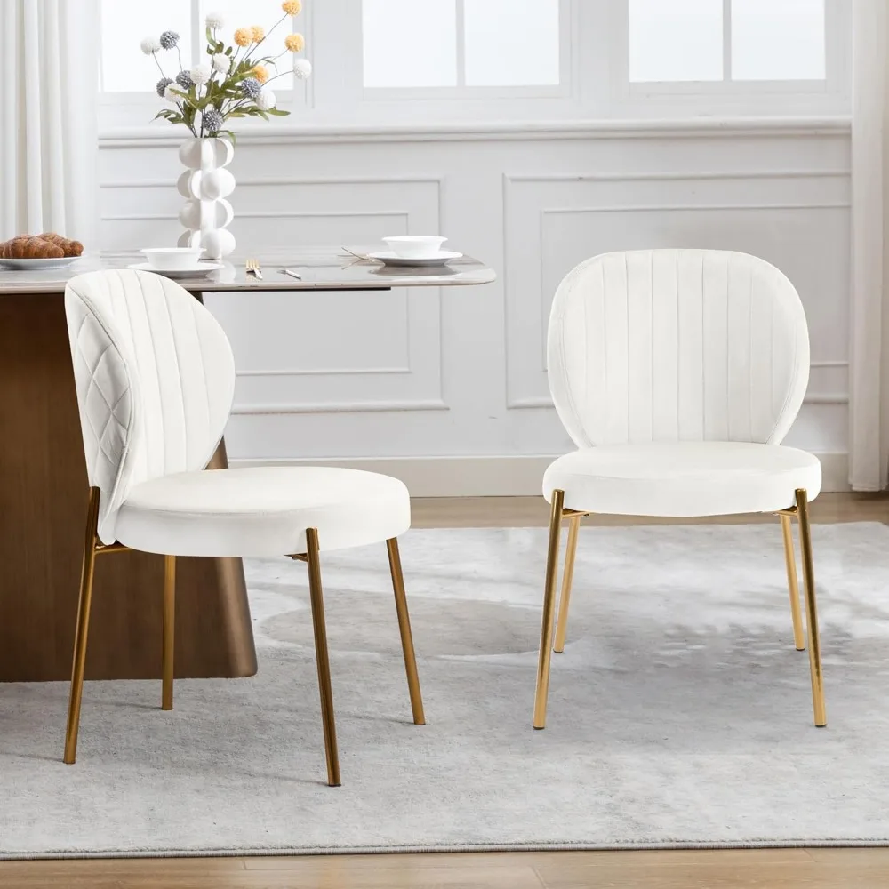 Dining Chairs Set of 4,Velvet Yellow Chairs,Modern Upholstered Vanity Chairs with Golden Metal Leg for Kitchen image 5