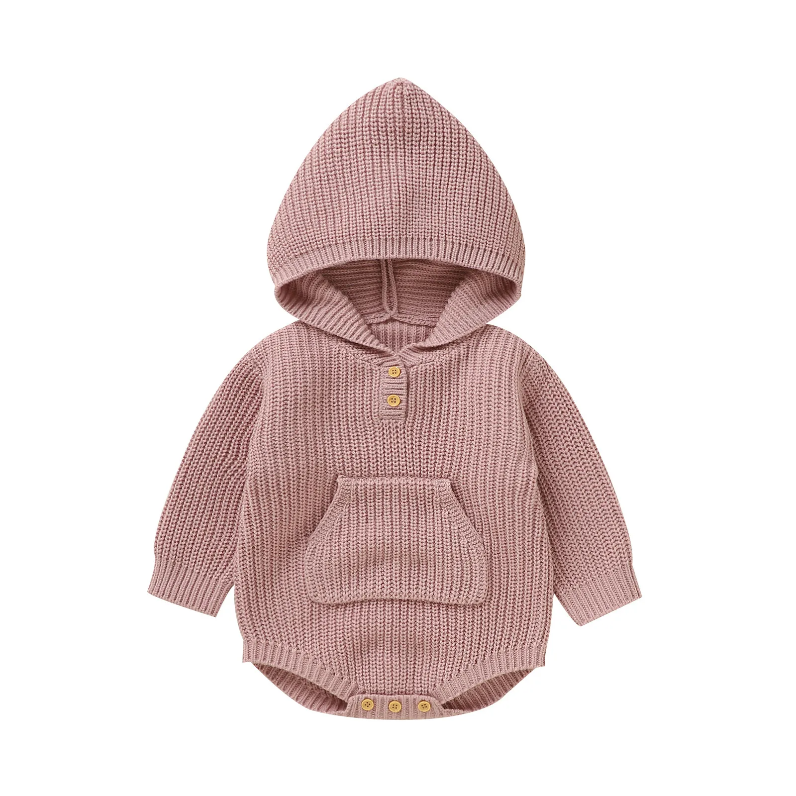 Baby Boy Clothes Autumn Newborn Infant Baby Girl Boy Solid Knit Sweater Hooded Romper Bodysuit Sweatshirt With Pocket Long