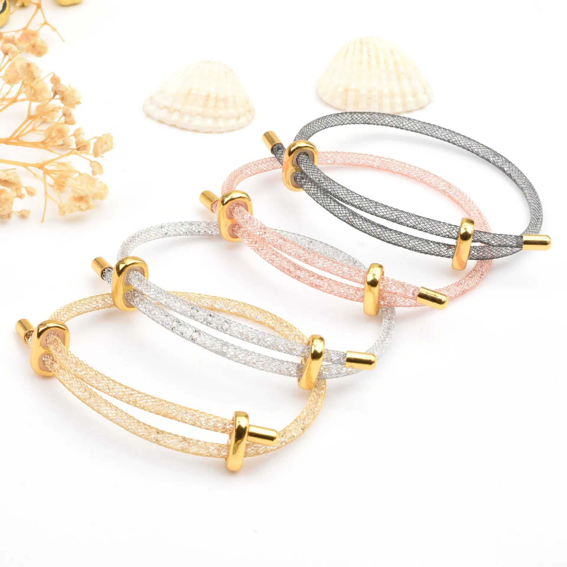 BenS Rhinestone Mesh Bracelets for women 18k gold plated 4 colors bracelets Color preservation adjustable Jewelry wholesale B12