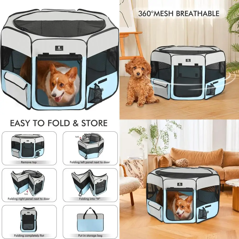 

Portable Foldable Pet Playpen for Dogs, Cats, Rabbits, and Chicks - Medium Blue, Suitable for Indoor and Outdoor Use