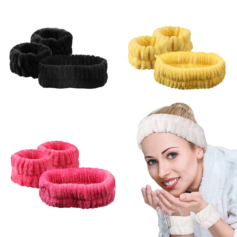 3Pcs 12Colors Flannel Face Wash Head Hand Bands Set Non-Slip Absorbent Unisex Makeup Facial Spa Yoga Hair Wrist Holder