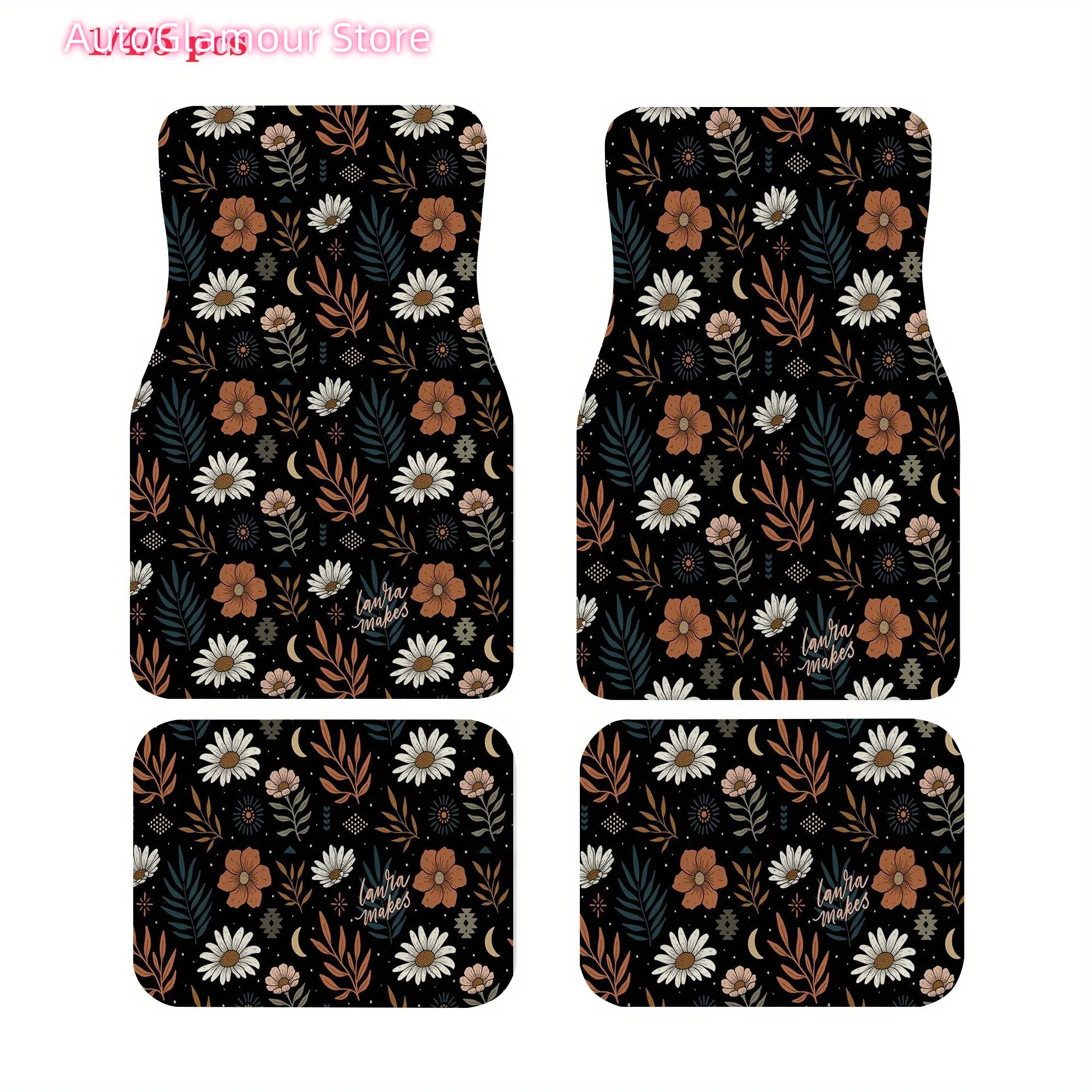 

Car Floor Mats in a Bohemian Style Featuring a Floral Pattern, Ideal for Sedans, Trucks, Suvs, And Various Other Vehicle Interio