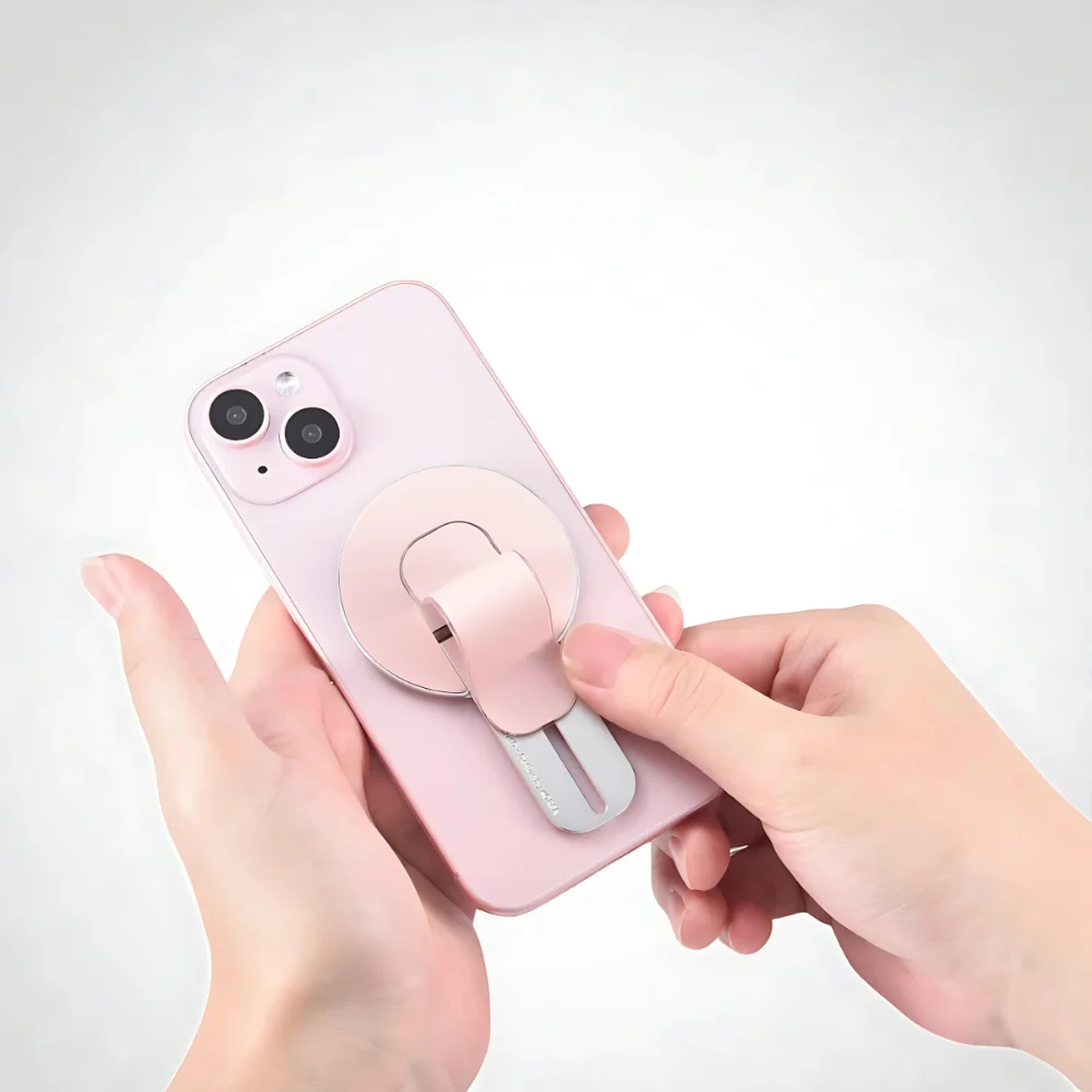 Tragbarer Magnetischer Fingerring-Handyhalter Luxuriöser Abnehmbarer Griff-Ständer für iPhone Leder-Handyhalterung Magnetische Faltbare Halterung – Detail 15