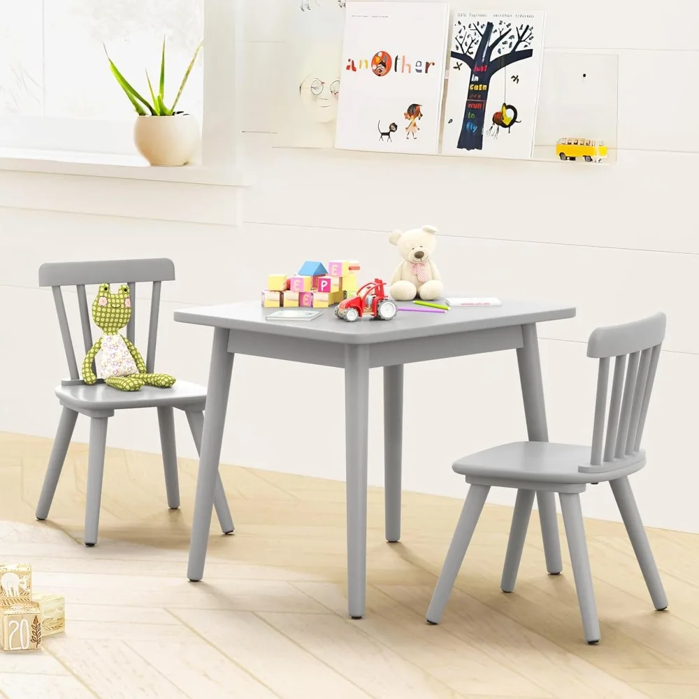 Kids Table and 2 Chair Set, Rubberwood Toddler Table and Chair Set for Art, Play, Craft, Activity, Children Table with Non-Slip