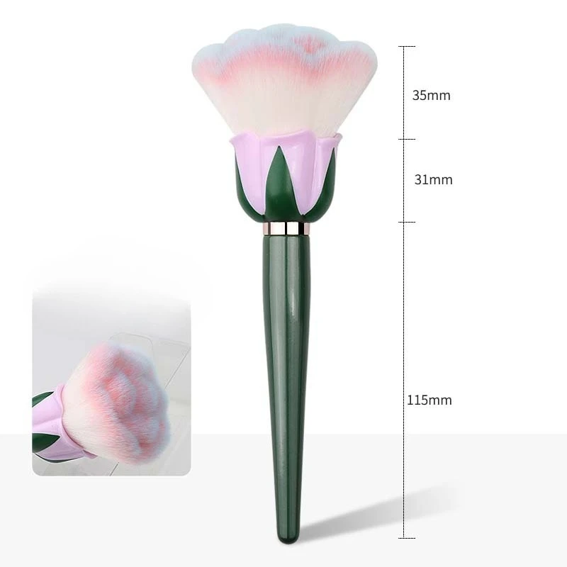 Brocha de maquillaje de madera para base en polvo suelto, colorete, manicura, arte de uñas, cepillo para polvo, flores rosas, herramientas de maquillaje de belleza, accesorios