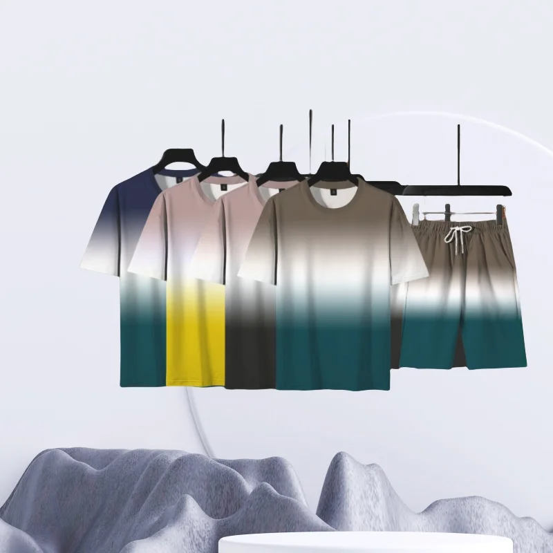 

Летний бестселлер, однотонный мужской костюм с короткими рукавами и принтом, повседневный, удобный, простой и модный спортивный костюм-двойка