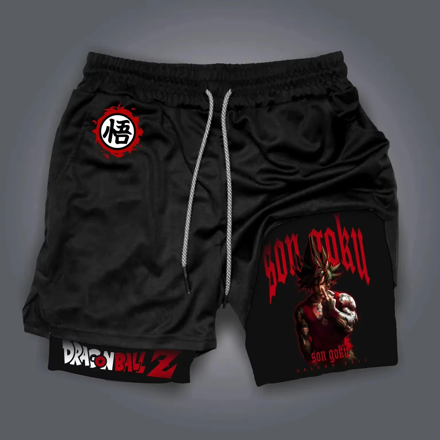 Mehrlagige Sportshorts im Dragon Ball-Anime-Stil, geeignet für Training und Fitness, sowohl Unisex als auch schnell trocknend und bequem