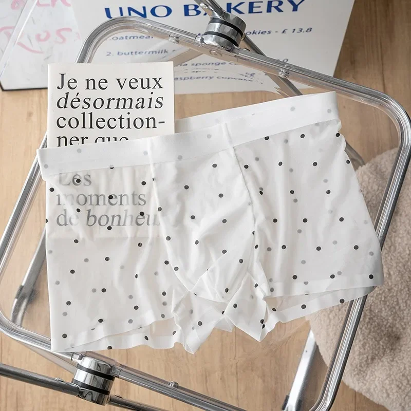 

Kawaii Boxers Hello Kitty Men Transparent Sexy Shorts U Convex Pouch Underwear Ice Silk Summer Cute Flat Panties Gift Boyfriend