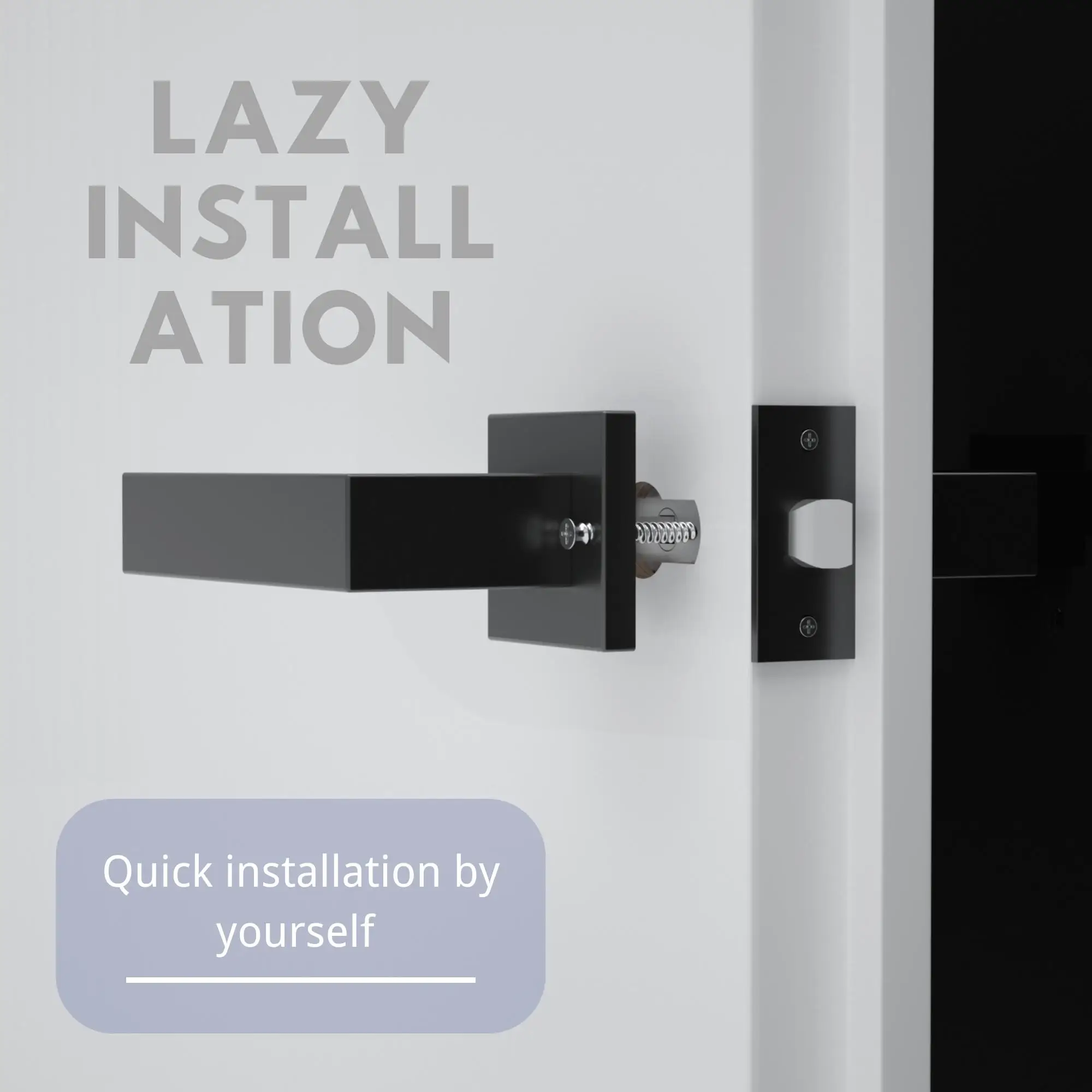 VERQNI MANIGLIE & ACCESSORI HRAB-258 Matte Black  Modern Rectangular Aluminium Interior Door Handle Lock Set