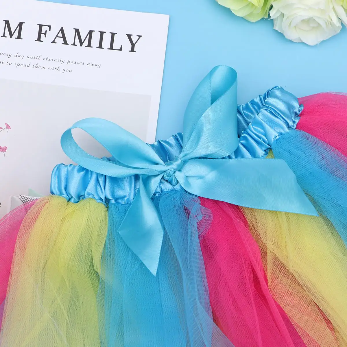 Unicorn Costume Girls Rainbow Skirt Set Breathable Mesh Yarn Tiered Ruffle Elastic Waist Bow Ribbon Adjustable Straps Perfect