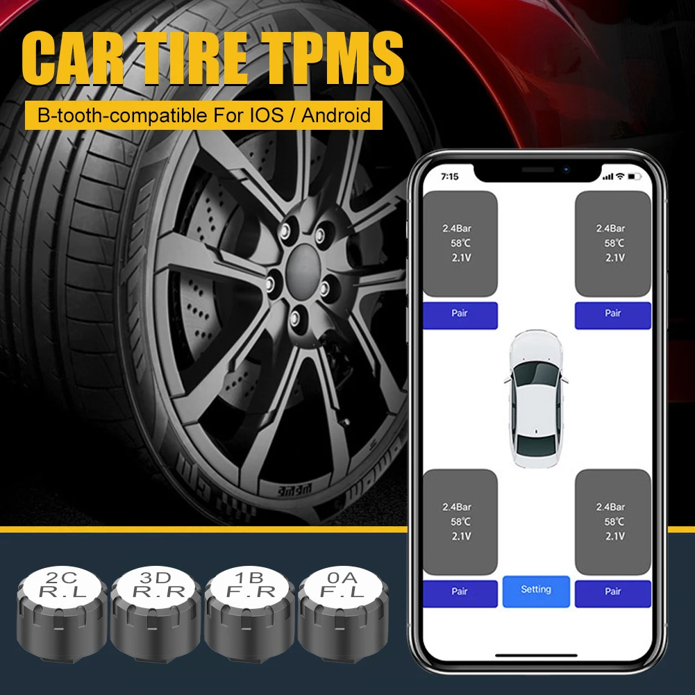 

Tire Pressure Alarm Bluetooth-Compatible TPMS Tire Pressure Monitoring System External Sensors For Android/IOS Car Motorcycle