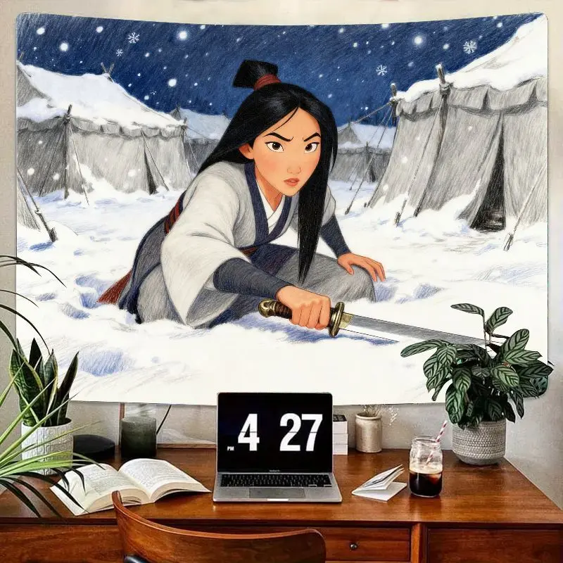 

1PC Disney Mulan Warrior Princess Snow Scene Tapestry Polyester Wall Art for Bedroom Living Room Decor Gift for Fans