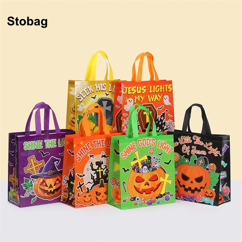 

StoBag 8/20pcs Happy Halloween Non-woven Tote Bag Gift Fabric Kids Packaging Large Handbag Waterproof Storage Reusable Pouch