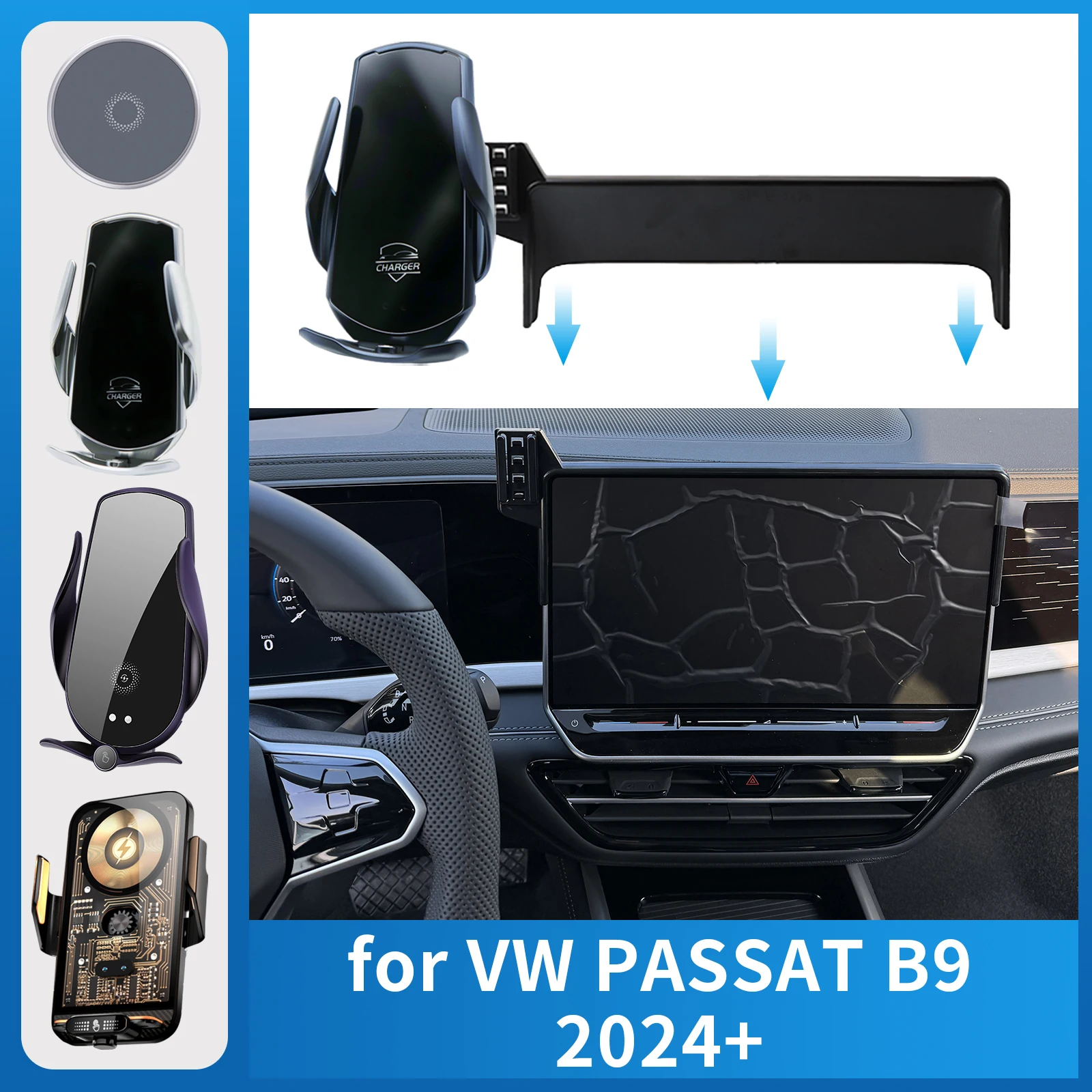 

Car Phone Holder Charging for Volkswagen VW Passat B9 (12.9inch) 2024 2025 Screen Navigation GPS Bracket Base Accessories