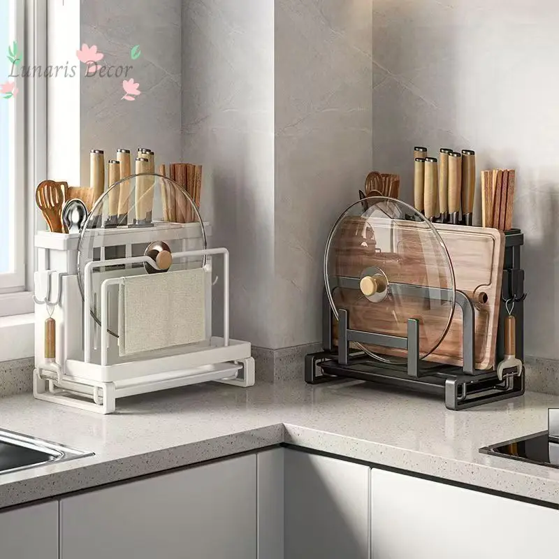 Shelf for kitchen knives, chopsticks, cutting board, pot cover, cutting board, multi-functional knife integrated storage rack