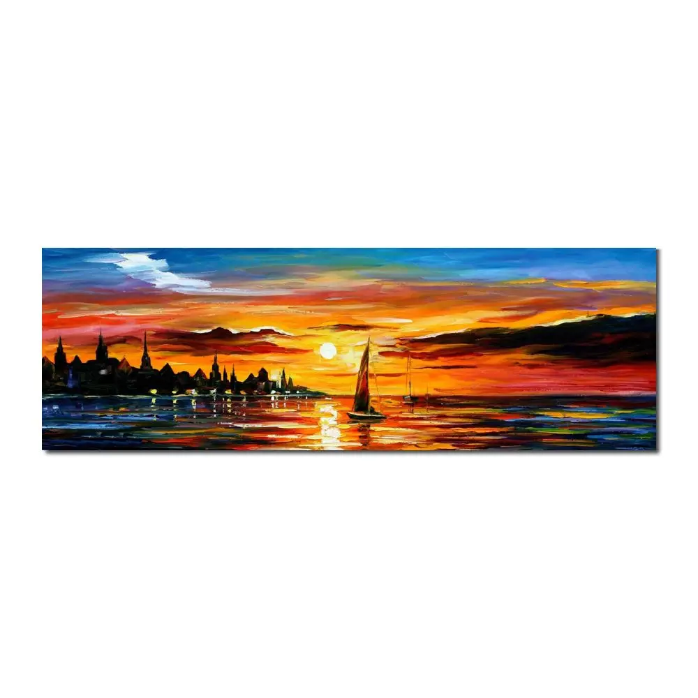 

Contemporary Abstract Seascape Canvas Art Amber Evening Handmade Textured Painting Landscape Artwork Sitting Room Decor Large