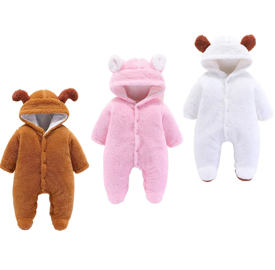 Footed Newborn Baby Rompers 2023 Fall Winter Warm Fleece Thick Infant Bebe Kids Jumpsuit Sleepwear Overall 0-12Months