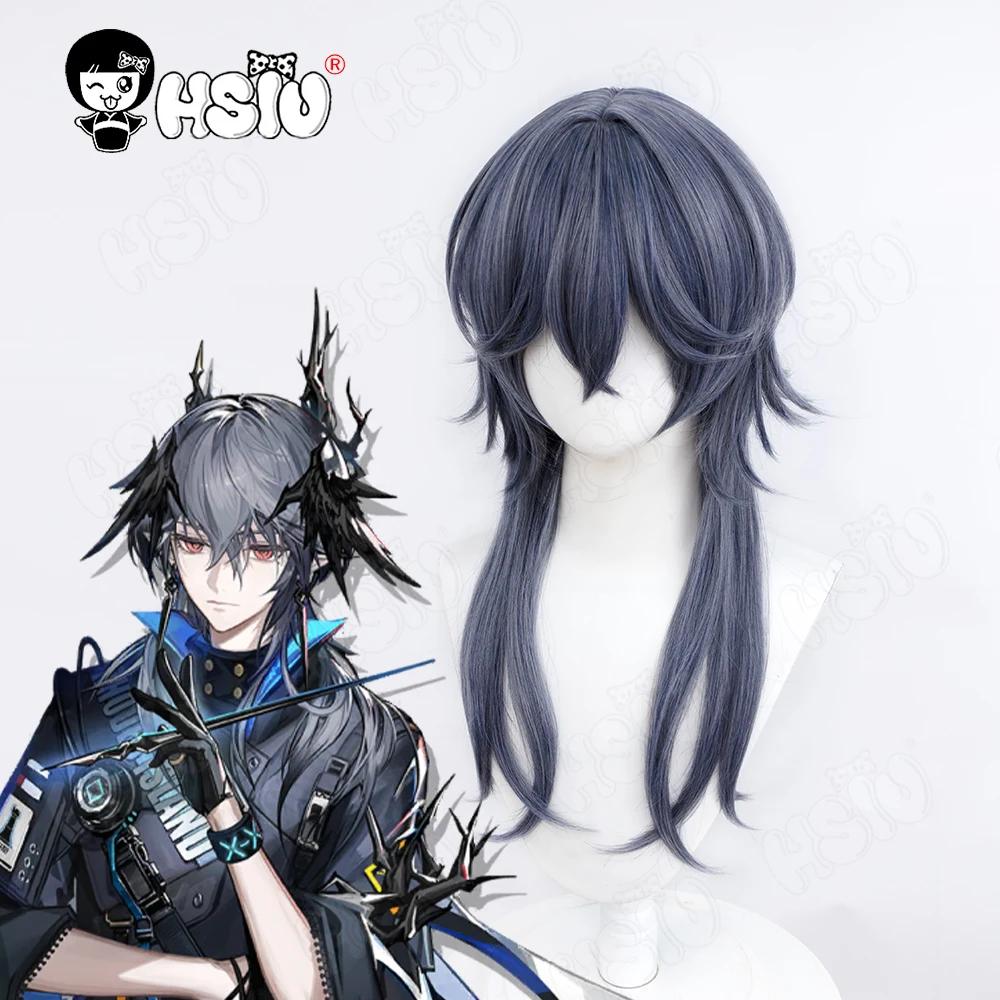 

Logos Cosplay Wig Fiber synthetic wig「HSIU 」Gray Blue Blend Long Wig+Wig cap Game Arknights Logos cosplay Wig