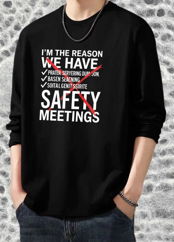 

Футболка мужская осенняя дышащая удобная футболка с длинными рукавами и графическим рисунком, безопасная встреча, повседневная повседневная футболка с принтом, уличная повседневная футболка