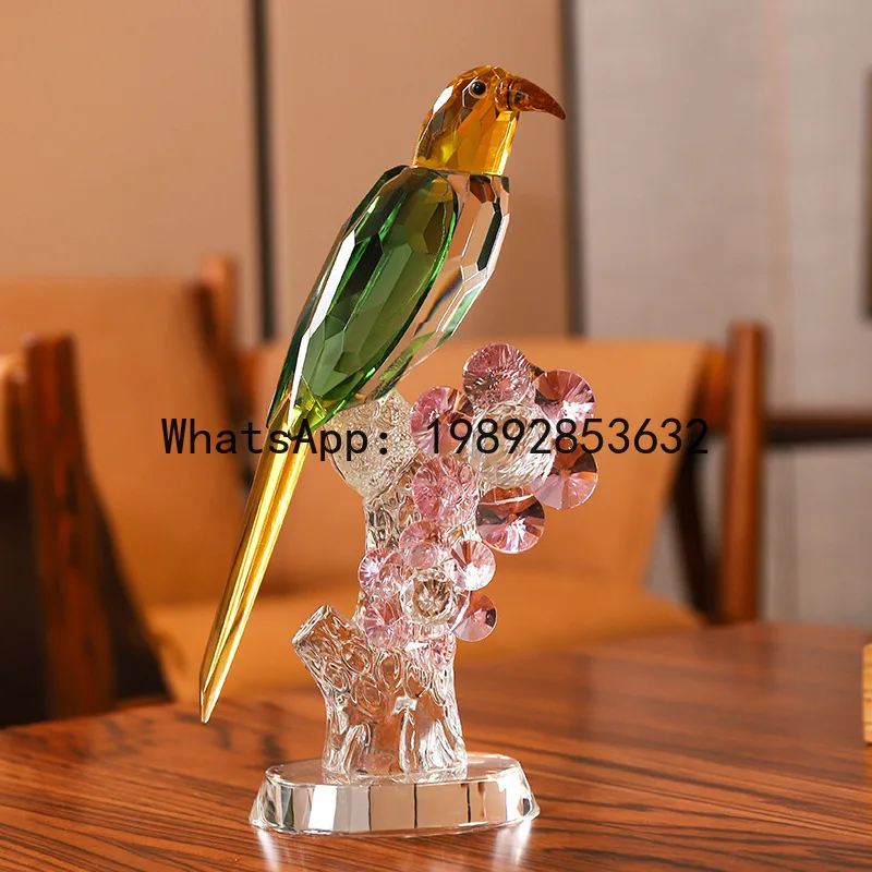 a17Crystal Bird Stained Glass Handicraft Crystal Psittacula Artificial Animal Sculpture Decorative Figurines Home Decoration