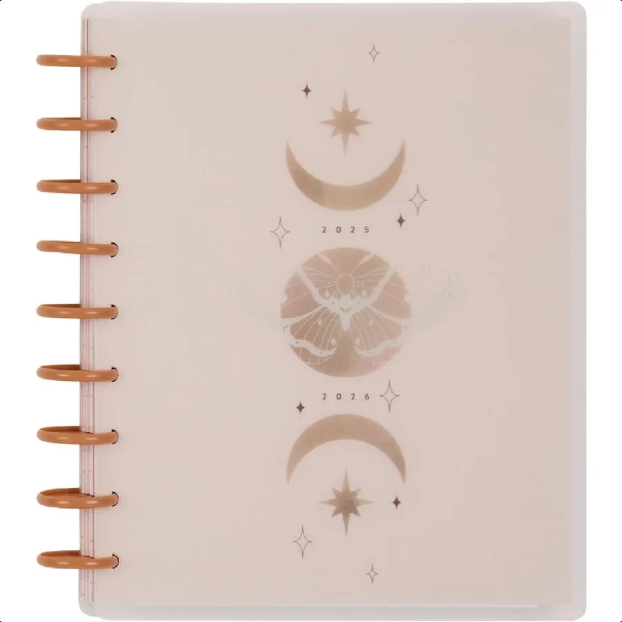 

Happy Sustainable DiscBound 12Month Jul. 2025 Jun. 2026 with 3 Bonus Months Classic Size Dashboard Layout Muted Mariposa
