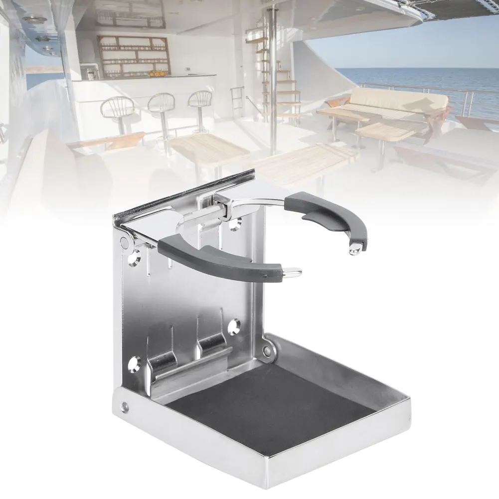 Roestvrijstalen opvouwbare drinkbekerfleshouder voor marineboot, vrachtwagen, RV, verstelbare maritieme bekerhouder, opvouwbare drinkbekerhouder