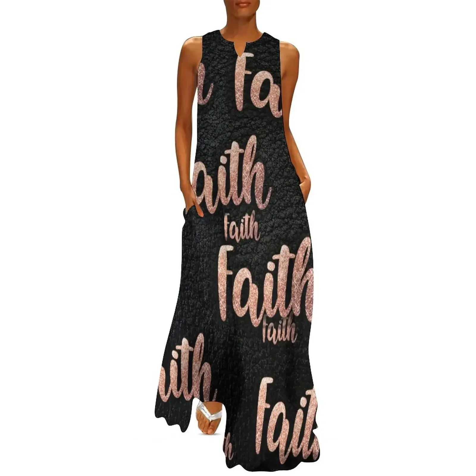 

Faith all over black leather rose gold letters Long Dress women's evening dresses Dress