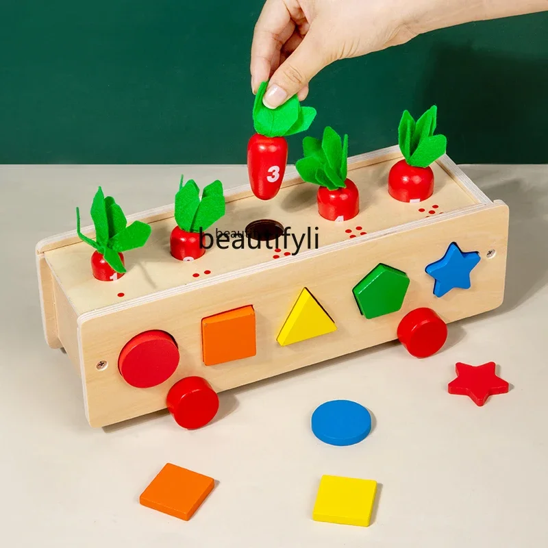 Wooden shape multifunctional early childhood car baby puzzle building block toy game