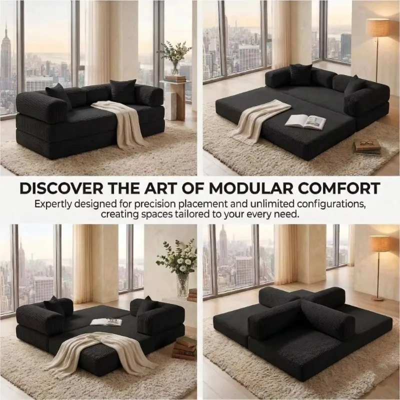 Boneless Corduroy 4-in-1 Convertible Sofa Bed,Fixed Frame Pull Out Sleeper Couch,No Assembly Multi-functional Furniture