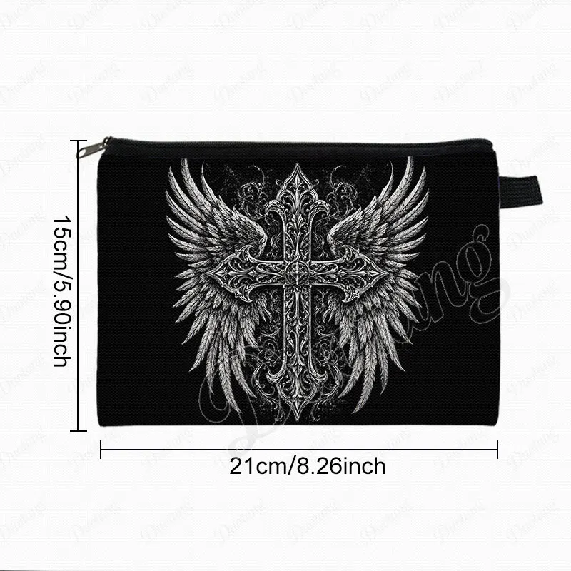 Gothic Cross Wing Patten Cosmetic Case Heavy Metal Grim Reaper Skull Makeup Bag Lipstick Phone Storage Bag Women Zipper Pouch