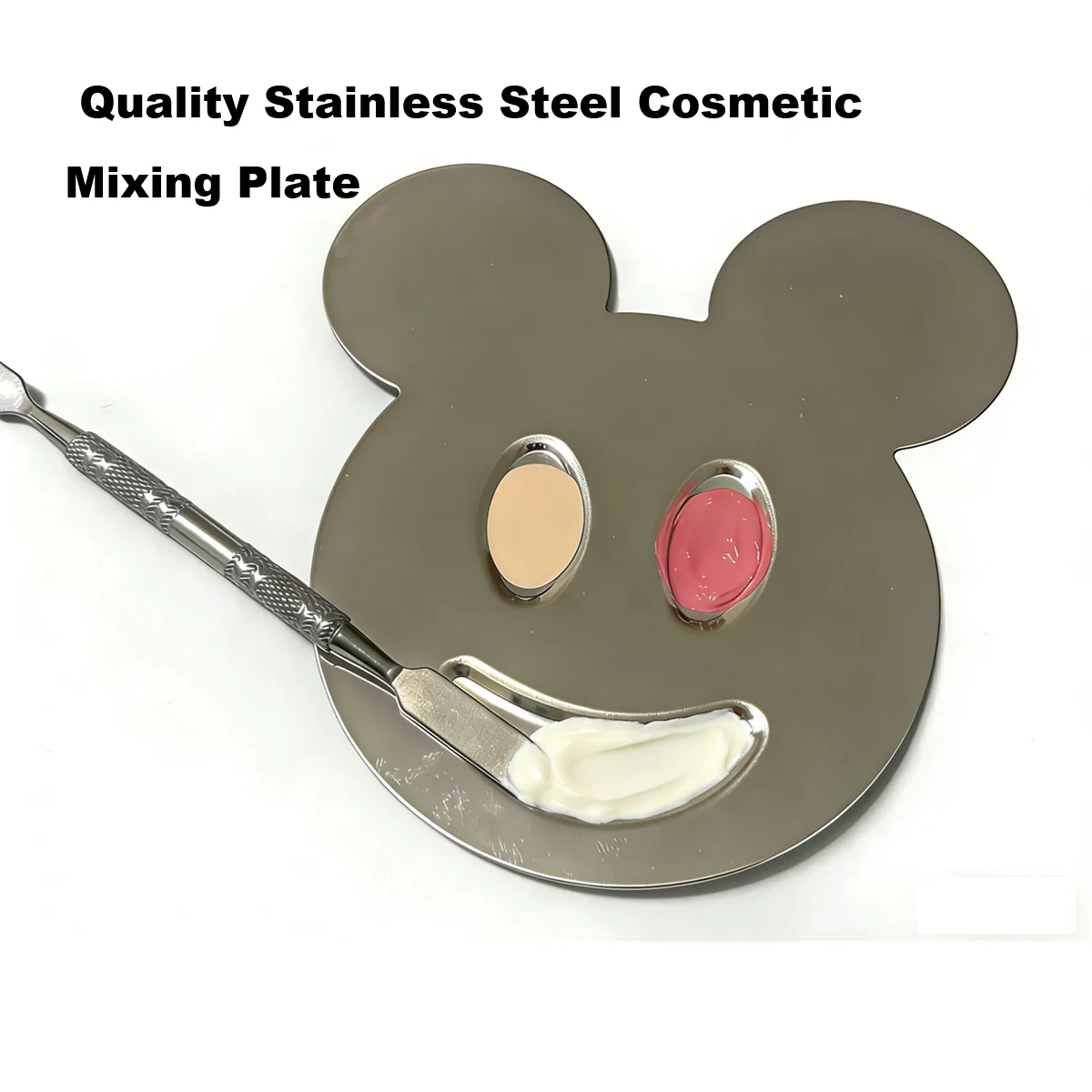 1SET Cute shape Stainless Steel Color Palette with Spatula Makeup Mixer makeup Blending Plate Nail Art Gel Polish Mixing tray