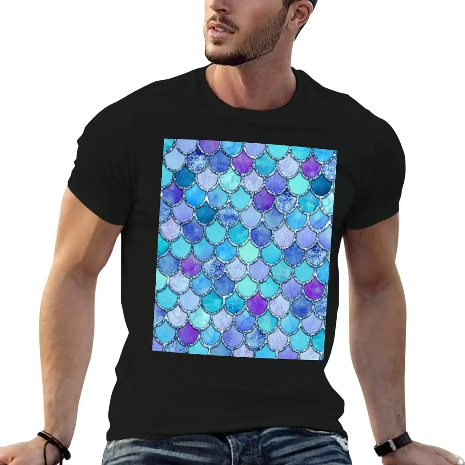 Colorful Blues Mermaid Scales T-Shirt anime figures anime clothes sublime mens t shirts casual stylish