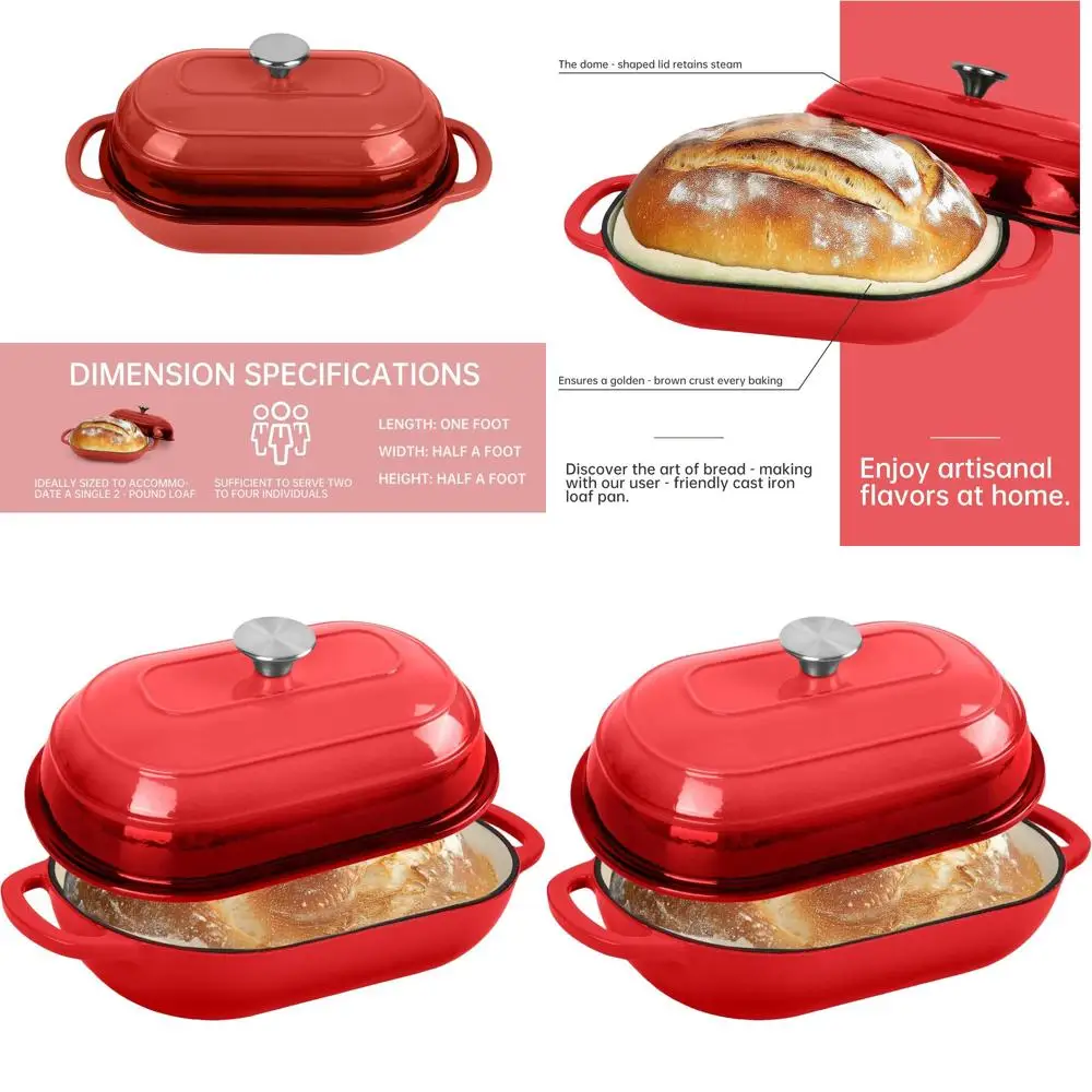 

Enameled Cast Iron Dutch Oven, 5-Quart Non-Stick Oval, Ideal for Sourdough and Artisan Breads (Red, 5 QT)