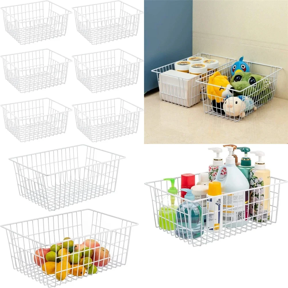 

storage baskets15.2 inch Metal Wire Baskets for Pantry Organization 6 Pack Household Storage Bins for Kitchen Closet Freezer